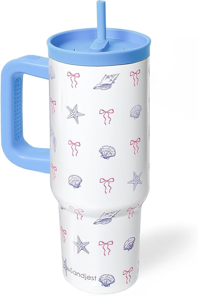SANDJEST Beach Lover Stainless Steel Locking Lid Silicone Straw Tumbler with Handle 40oz, Insulat... | Amazon (US)