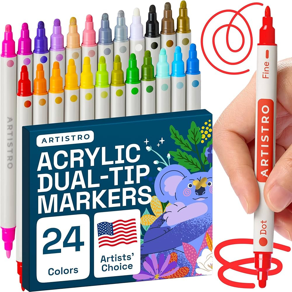 ARTISTRO 24 Dual Tip Acrylic Paint Markers, Acrylic Paint Pens, Fabric Markers for Textile, Rock,... | Amazon (US)