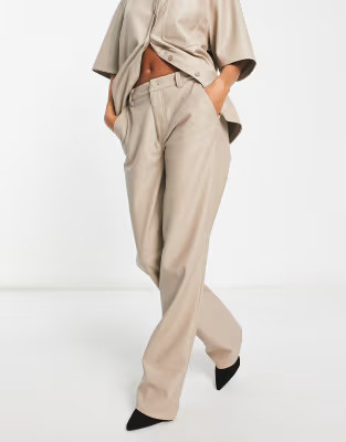 ASOS DESIGN faux leather straight leg pants in putty | ASOS | ASOS (Global)