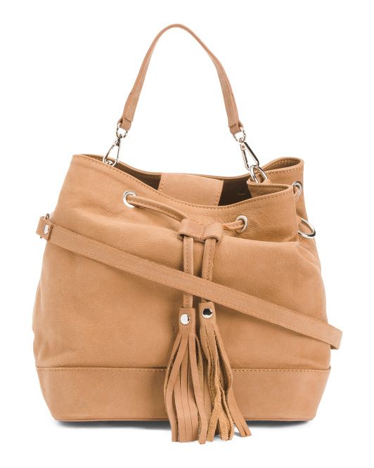 Made In Italy Leather Drawstring Shoulder Bag | TJ Maxx