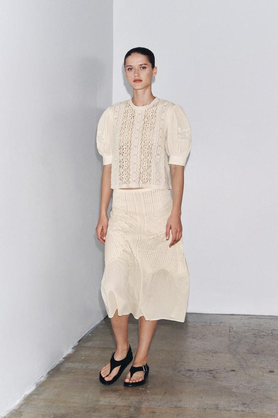 ZW COLLECTION LACE MIDI SKIRT | Zara US