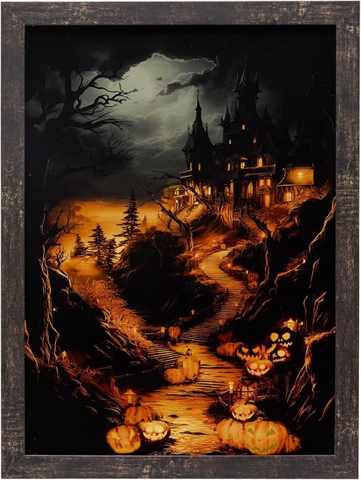 Lighted Halloween Wall Decor, Framed Gothic Haunted Picture | Amazon (US)