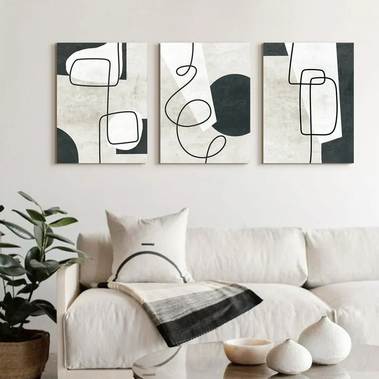 ArtbyHannah 3 Pieces 16x24 inch Modern Abstract Wall Art Decor, Black and White Canvas Wall Print... | Walmart (US)
