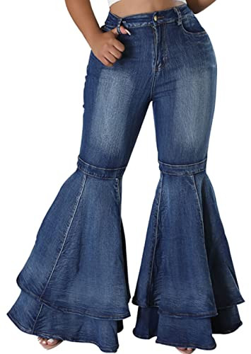 SeNight Vintage Bell Bottom Jeans for Women Button Down Classic Flared Navy Jean Bell Bottom Pants | Amazon (US)