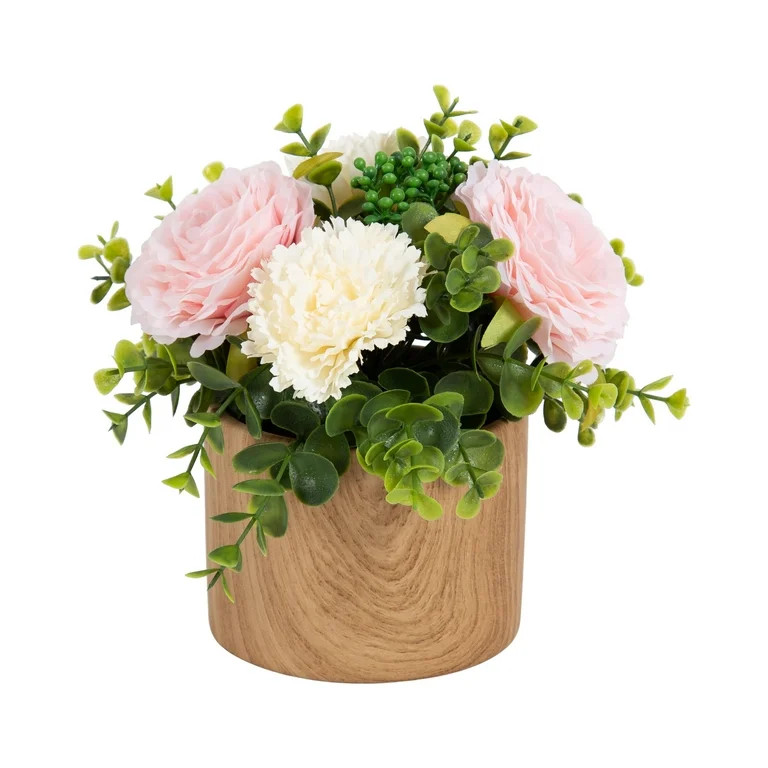 Better Homes & Gardens 4.5” Artificial Floral in Wood Grain Ceramic Container | Walmart (US)