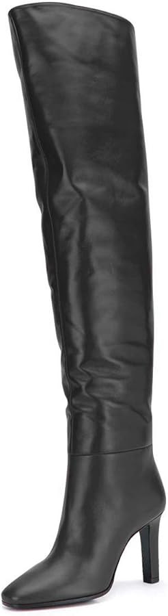 FSJ Women Trendy Stretchy Knee High Boots Pull On Square Closed Toe Long Booties High Heels Stack... | Amazon (US)