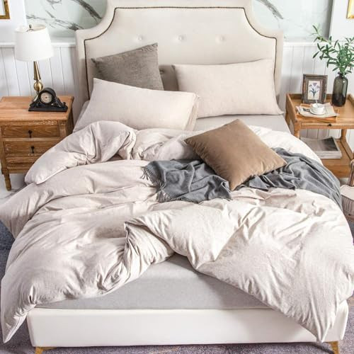 PURE ERA Jersey Knit Duvet Cover Set 100% T-Shirt Cotton Super Soft Comfy 3pc Bedding Set with Zipper Closure (Heather Beige, Oversized Queen) | Amazon (US)