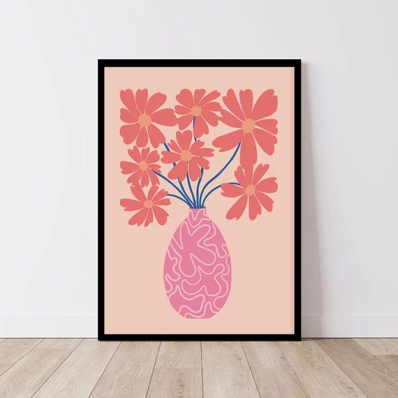 Wiggle Vase Floral Print, Pink Flowers, Flowers in Vase Illustration, Matisse Style Art, Modern H... | Etsy (US)