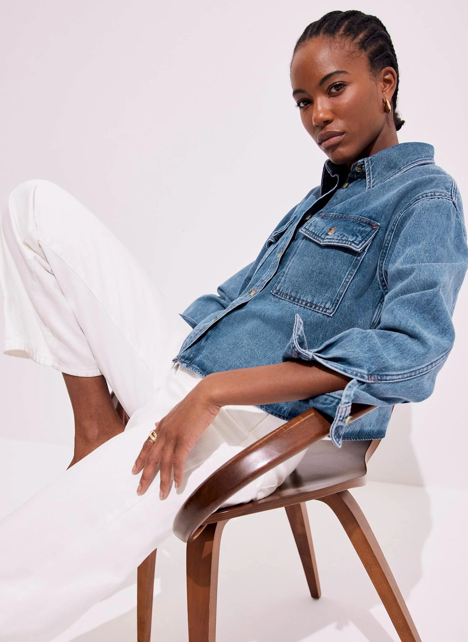 Indigo Cropped Denim Shirt | Mint Velvet