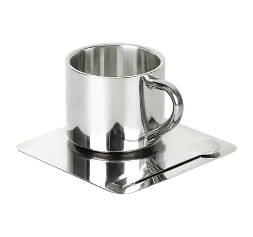 123Arts Stainless Steel Teacup Set, Small Tea Cup Coffee Mug with Saucer,5.5oz,175ml | Amazon (US)