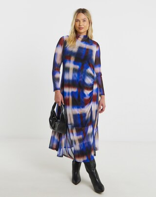 Check Print Ruched Mesh Midi Dress | Simply Be | Simply Be (UK)