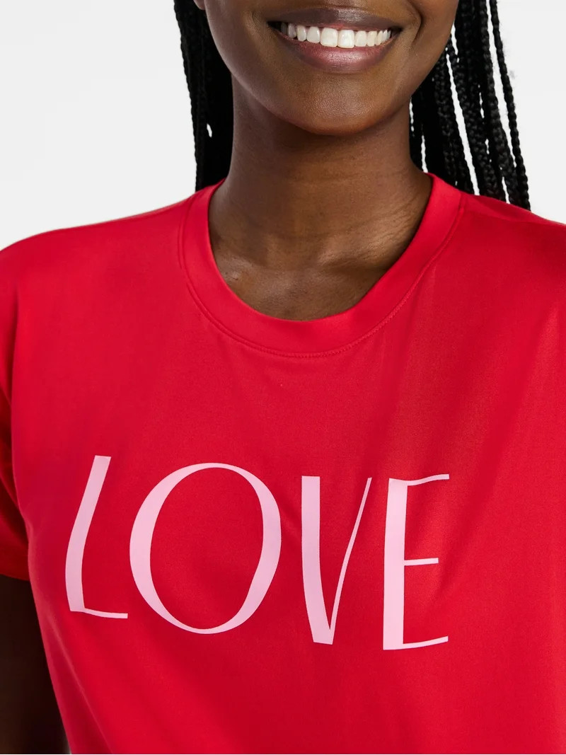 Joyspun Women's Dreamy Soft Collection Short Sleeve Sleep Top and Open Leg Pants Valentine's Day ... | Walmart (US)