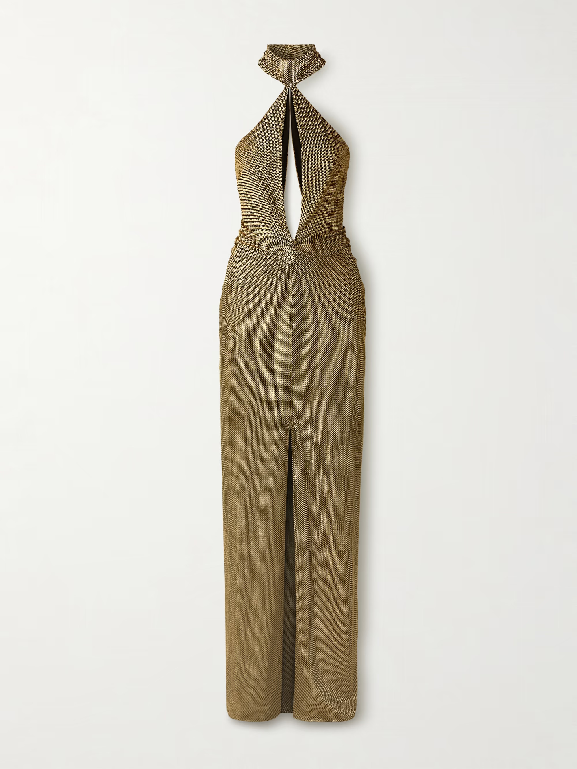 TOM FORDCutout metallic stretch-knit halterneck gown | NET-A-PORTER (US)