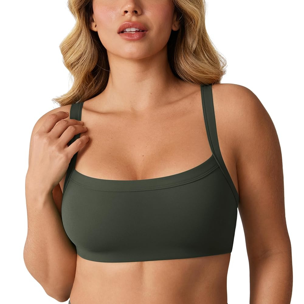 Hugcurve Adjustable Sports Bra Square Neck Wireless Padded Yoga Workout Tops | Amazon (US)