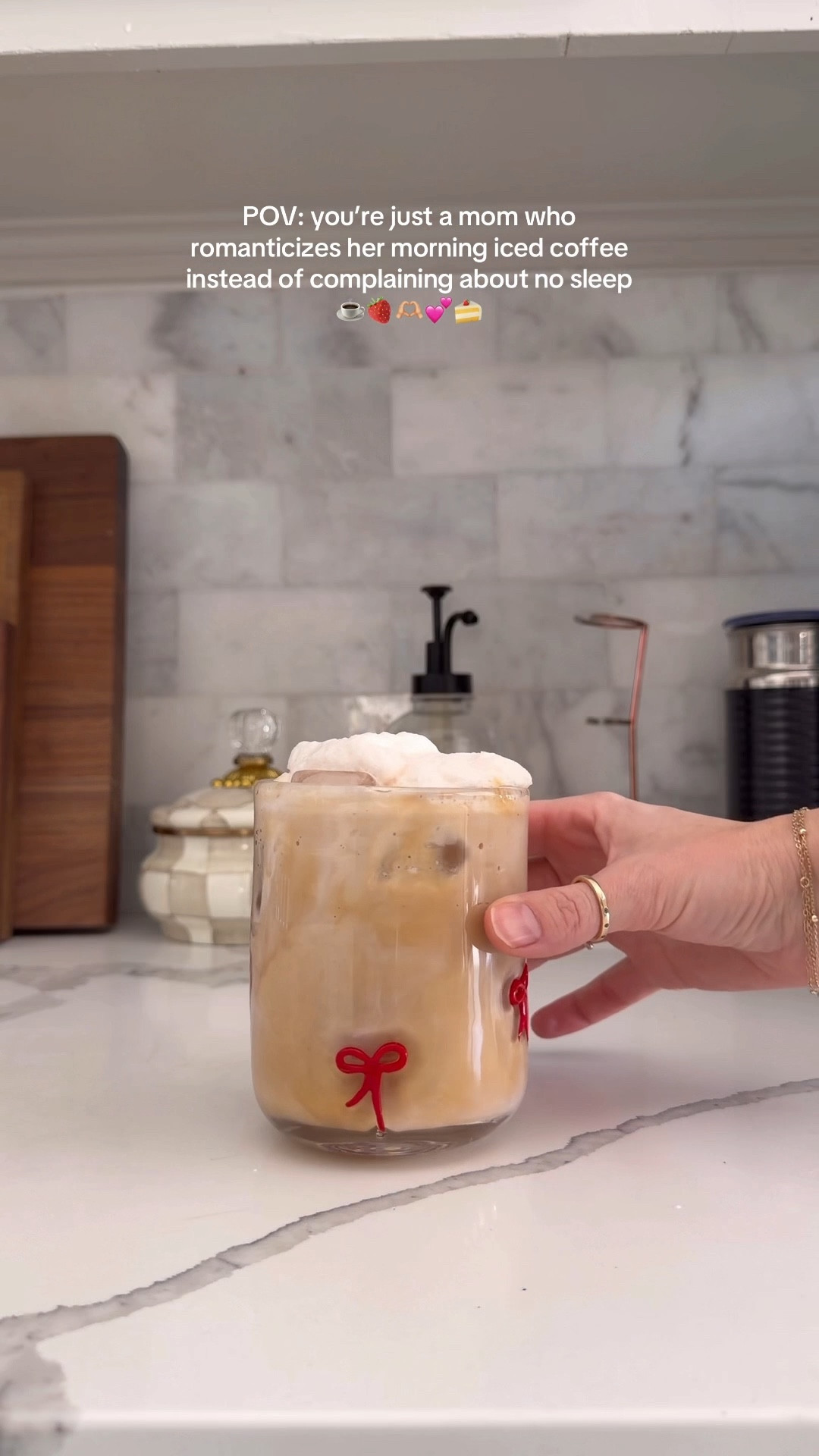 Strawberry cold foam latte recipe 👇🏼🍓☕️

1. Froth together approx 3tbs heavy cream, 3 tbs @fairlife strawberry protein shake, and 2 pumps of vanilla to make the cold foam
2. Brew a double shot of espresso
3. In a cup, add milk of choice, more fairlife strawberry protein milk, and ice. Pour in espresso & top with cold foam! 

I need to try a chocolate covered strawberry recipe with fresh strawberries next but I LOVE how quick & easy this recipe is!

#LTKHome