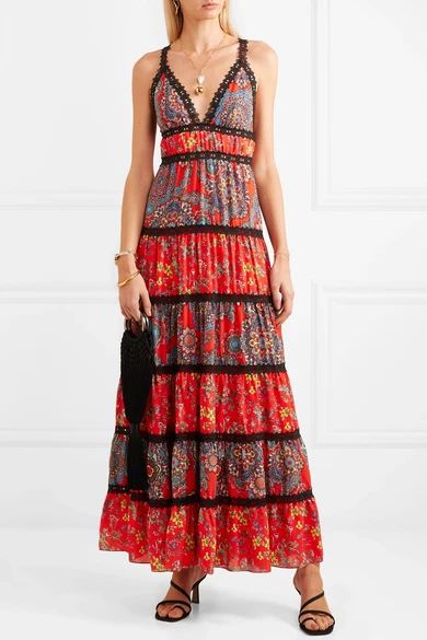 Karolina crochet-trimmed printed crepe maxi dress | NET-A-PORTER (UK & EU)