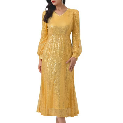 INSPIRE CHIC Women's Long Sleeve V-neck Dresses Gold XX-Large | Target
