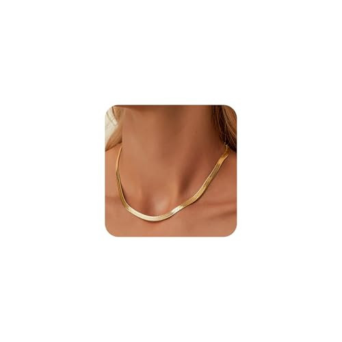 Jewlpire Gold Plated Chain Necklace for Women, 5mm Herringbone Necklace for Women, 14K Gold Plated Necklaces Chain Dainty Women's Herringbone Chains Necklaces Jewelry Gifts 22 Inch | Amazon (US)