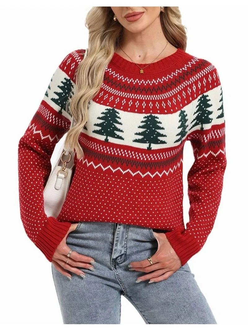 Christmas Sweaters for Women Chritmas Tree and Fair Isle Style Ugly Christmas Sweater Loose Knit ... | Walmart (US)