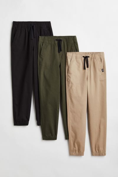 3-pack Twill Joggers - Black/khaki green/beige - Kids | H&M US | H&M (US + CA)