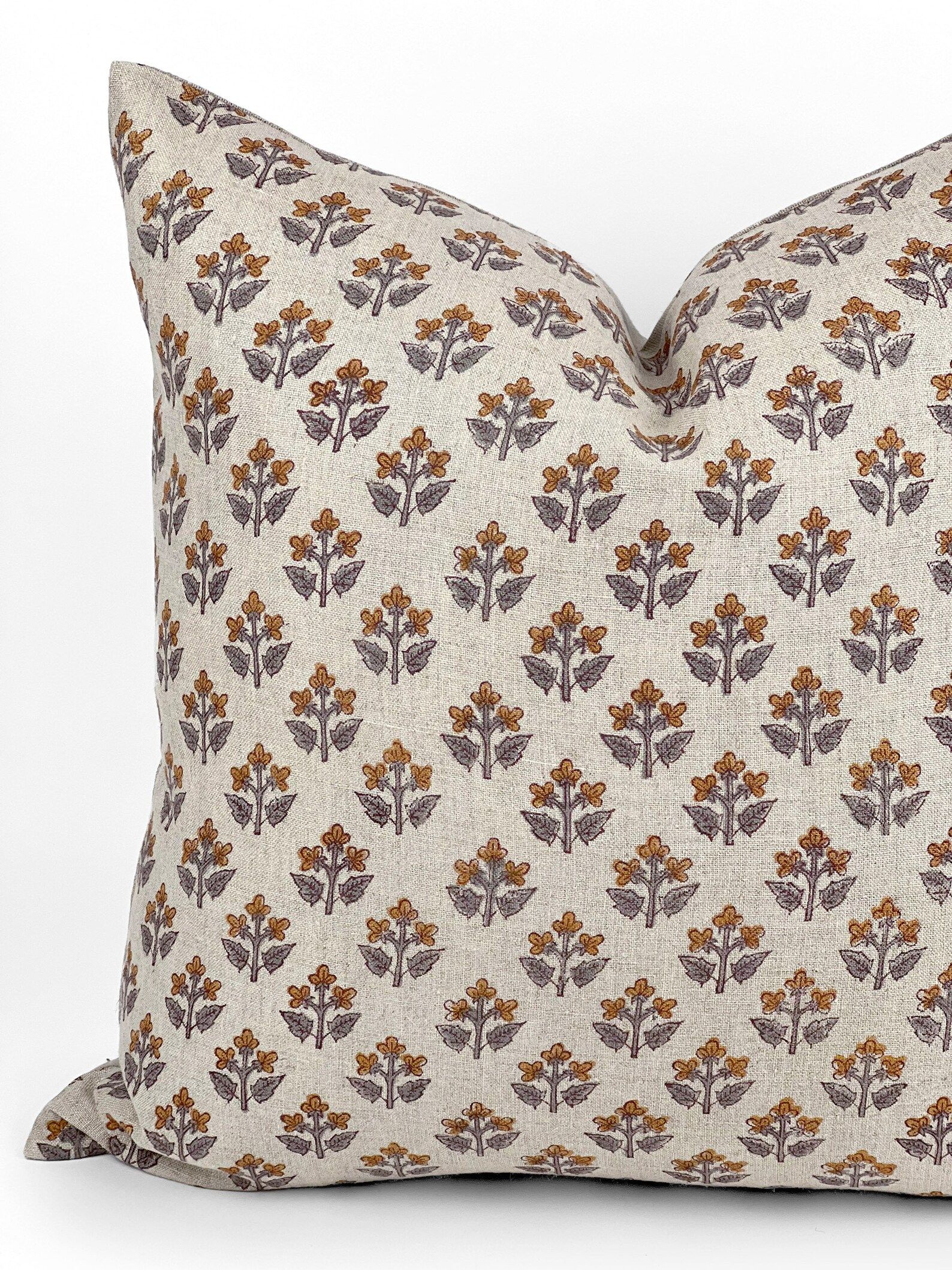 LILY  Designer Mustard Sage Floral Linen Pillow Cover Block - Etsy | Etsy (US)