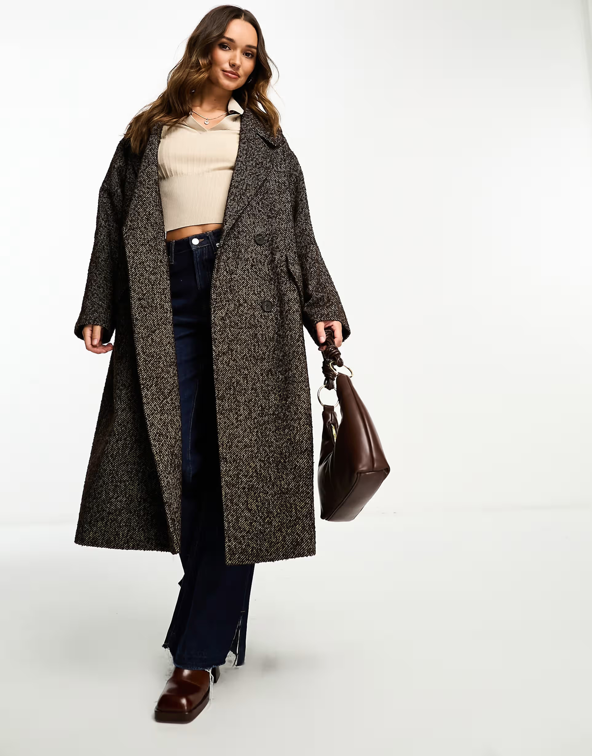 ASOS DESIGN oversized chuck on coat in brown herringbone | ASOS (Global)