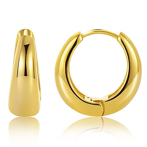 LILIE&WHITE Chunky Gold Huggie Hoop Earrings For Women Fashion thick Gold Hoop Earrings Hypoallergenic Jewelry Cute Earrings | Amazon (US)