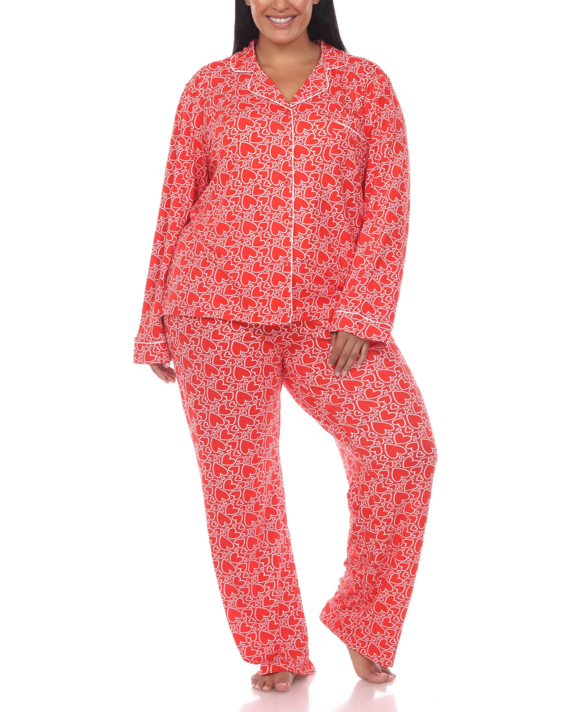 Plus Size 2 Piece Long Sleeve Heart Print Pajama Set | Macys (US)