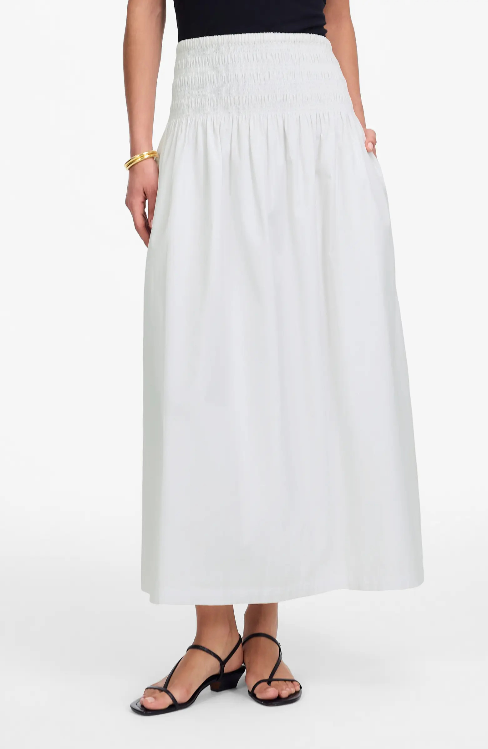 Madewell Smocked Waist Cotton Poplin Midi Skirt | Nordstrom | Nordstrom
