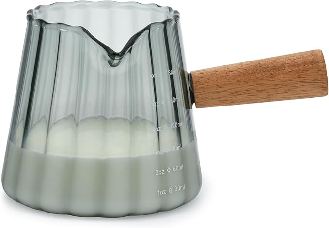 Glass Measuring Cup, 6oz Creamer Pitcher with Wood Handle, Creative Milk Frothing Pitcher Creamer... | Amazon (US)