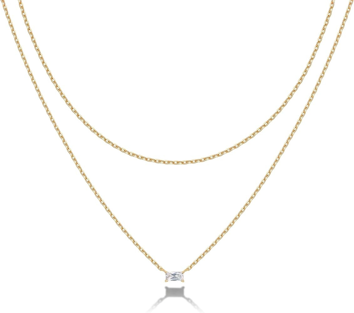PAVOI 14K Gold Plated Layering Necklaces | Stylish Minimalist Design Pendant Necklaces | Bar, Lot... | Amazon (US)