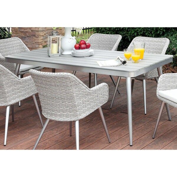 Furniture of America Sunni Contemporary Plank Style Aluminum Silver Outdoor Dining Table | Bed Bath & Beyond