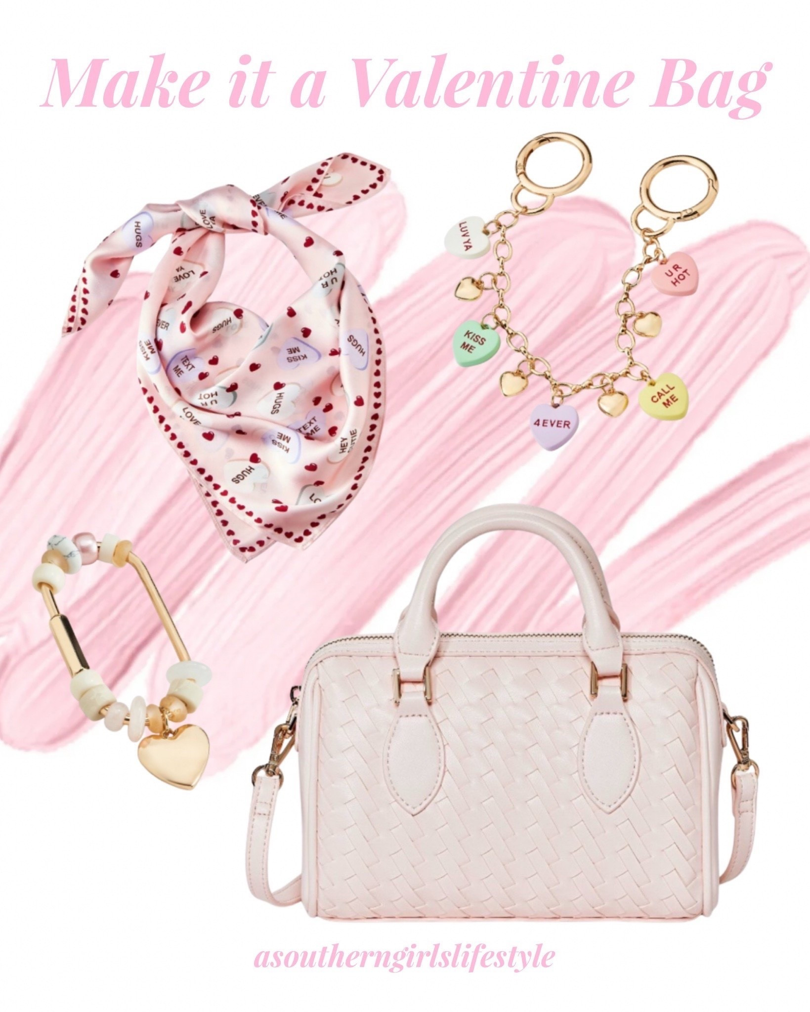 I think this New Pink Purse is so so cute! Add an Accessory & you’re on the purse charm trend & it’s also a Valentine Season Bag!

Candy Heart Print Scarf, Conversation Heart Purse Charm, Mixed Stone & Heart Carabiner Bag Charm & Pink Mini Bowler Crossbody Bag

Valentines. Valentine’s Day. Valentine’s Outfit Women

#LTKFindsUnder50 #LTKSeasonal #LTKPetite
