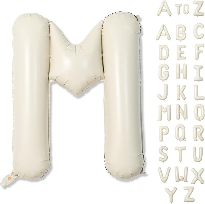 Big Letters Balloon M, 40 Inch Cream White Sand Helium Mylar Alphabet Customize Name Balloon Lett... | Amazon (US)
