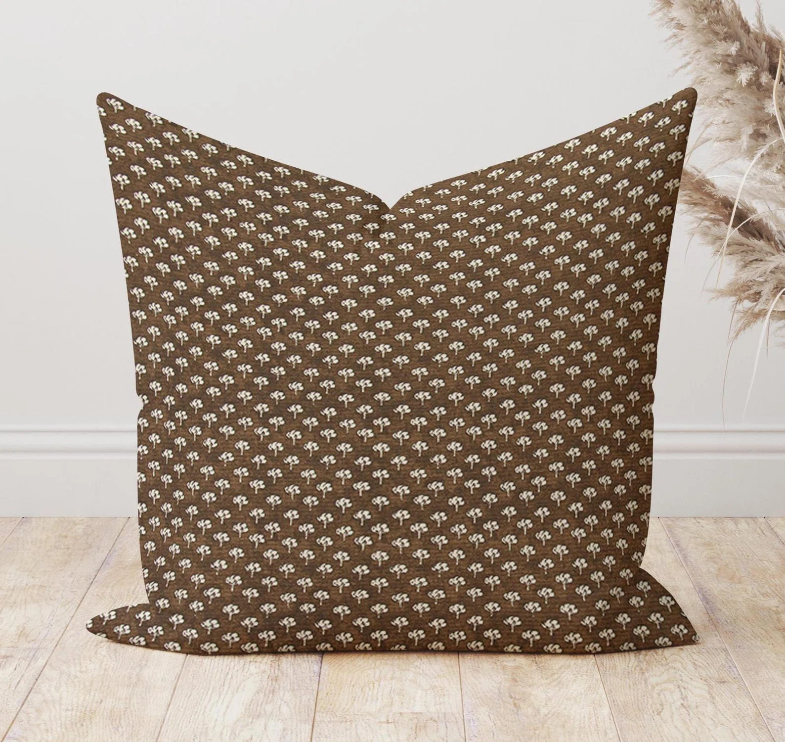 Chestnut Brown Block Print Floral Pillow Cover | Wayfair North America