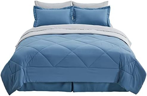Bedsure Blue Comforter Set Queen - 8 Pieces Reversible Blue Bed Set with Comforters, Sheets, Pill... | Amazon (US)
