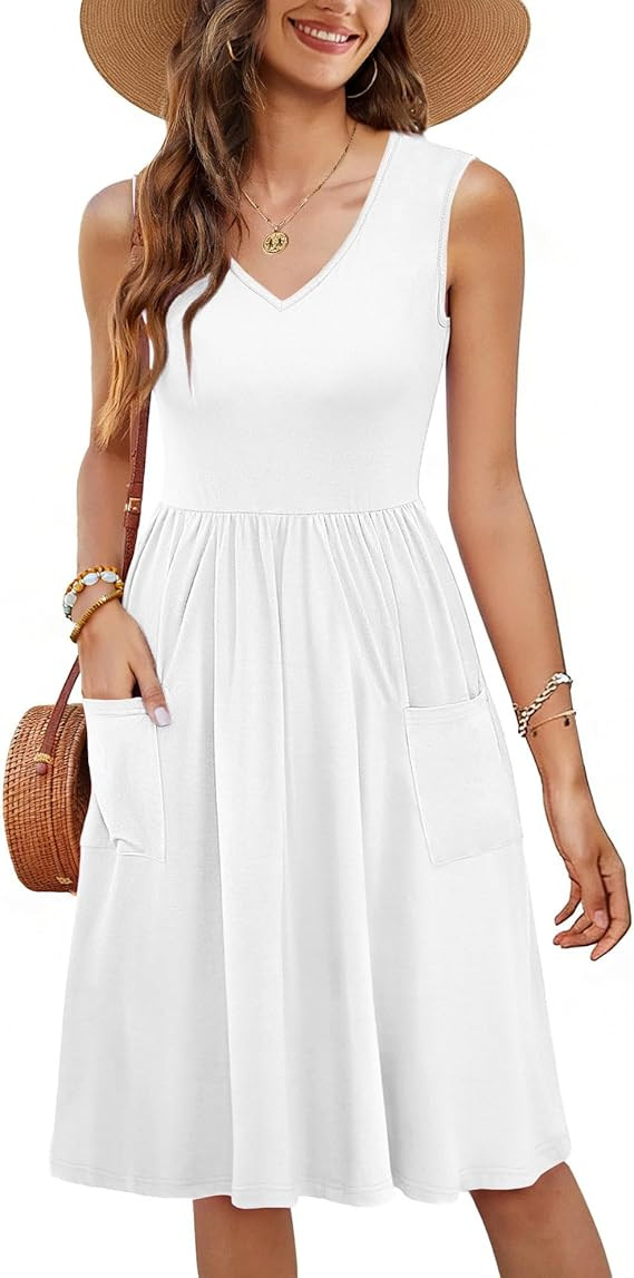 RUMIA Summer Sleeveless Casual Dresses with Pockets for Women Beach Vacation Coverup (S-3XL) | Amazon (US)