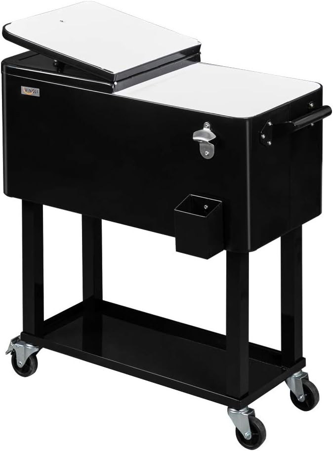 VINGLI Rolling Ice Chest, Portable Patio Party Bar Drink Cooler Cart, with Shelf, Beverage Pool w... | Amazon (US)