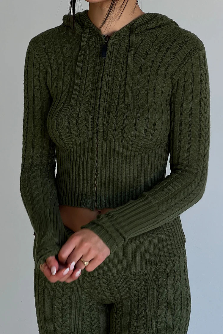 Aimee Cable Cloud Knit Hoodie - Jade Green | Frankies Bikinis