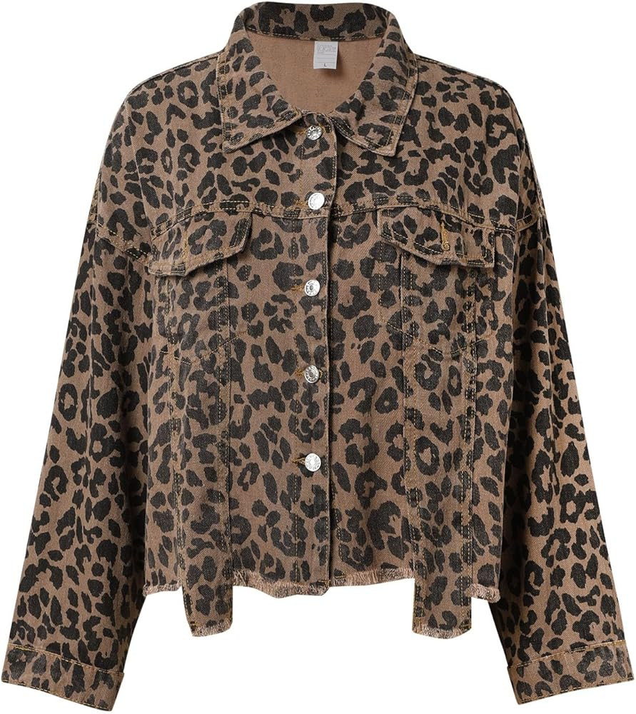Black Denim Jacket For Women Denim Jacket For Women Leopard Print Retro Shape Jacket Woman Jacket | Amazon (US)