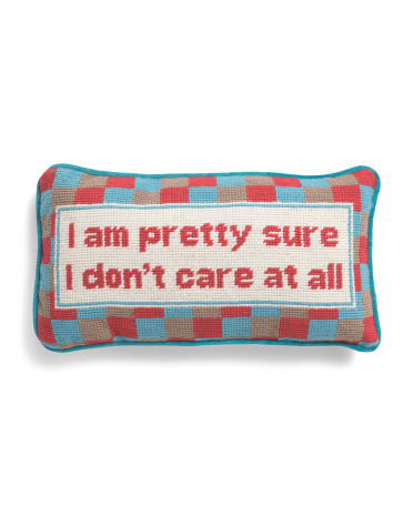 8X14 Dont Care Needlepoint Pillow, Cotton/Polyester/Wool | TJ Maxx