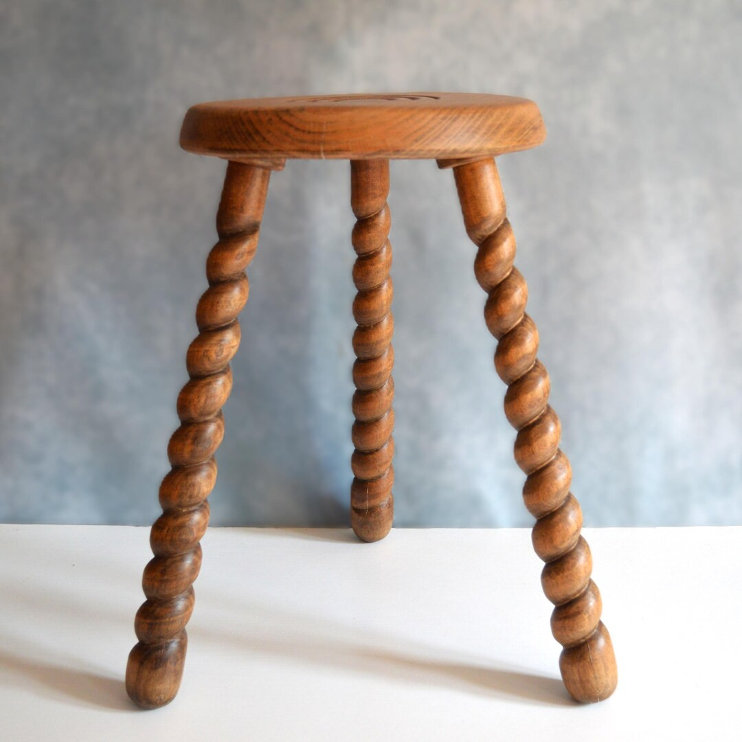 French Wooden Stool, Height 43.5 Cm 17 in Tripod Stool, Barley Twist Spiral Legs, Bullseye Seat, ... | Etsy (US)