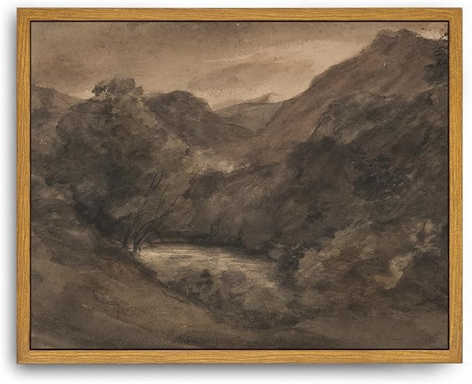 Roslynity Framed Canvas Wall Art Vintage Print Paintings Moody Watercolor Landscape Brown Dark Sc... | Amazon (US)