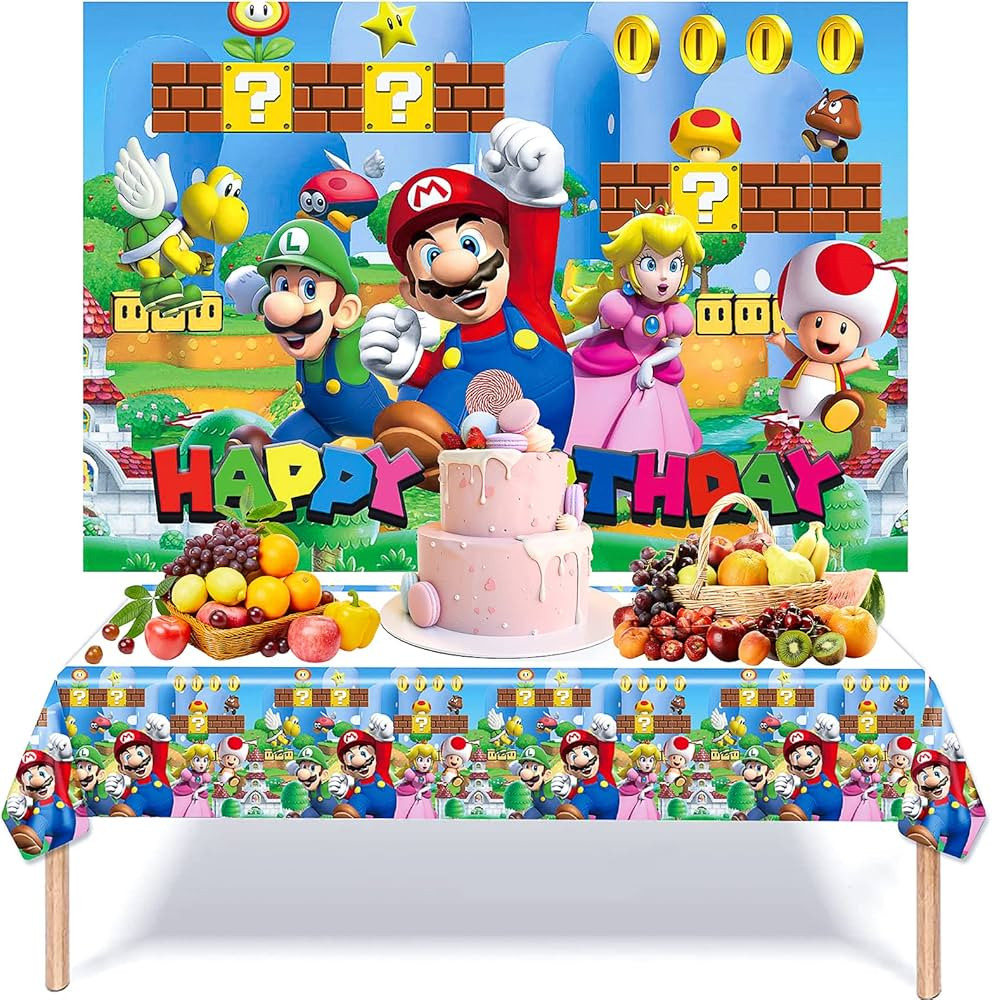 Mario Birthday Party Supplies, 1PCS Mario Party Decorations 59.5"*39.5" Backdrop and 1PCS Mario Part | Amazon (US)