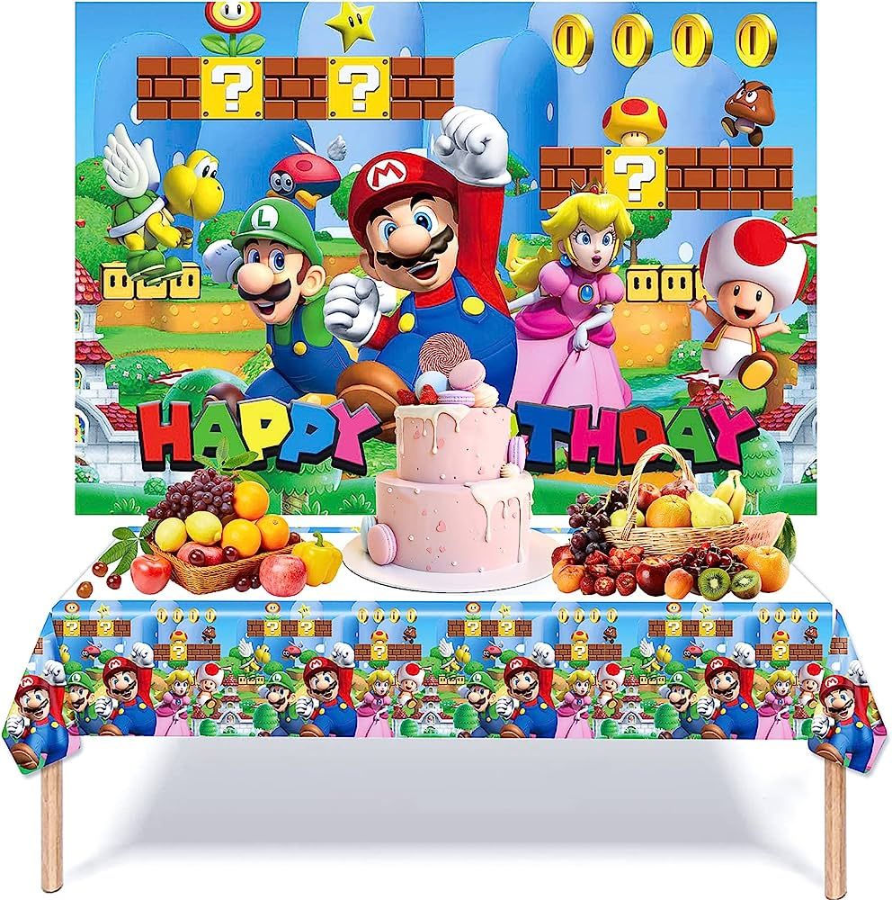 Mario Birthday Party Supplies, 1PCS Mario Party Decorations 59.5"*39.5" Backdrop and 1PCS Mario Part | Amazon (US)