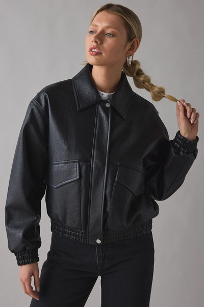 UO Casey Faux Leather Bomber Jacket | Urban Outfitters (US and RoW)