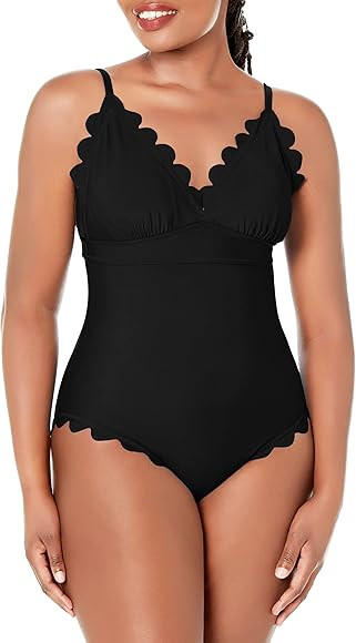 SOCIALA Scalloped One Piece Bathing Suits Women High Cut Swimsuits Padded Backless Strappy Monoki... | Amazon (US)