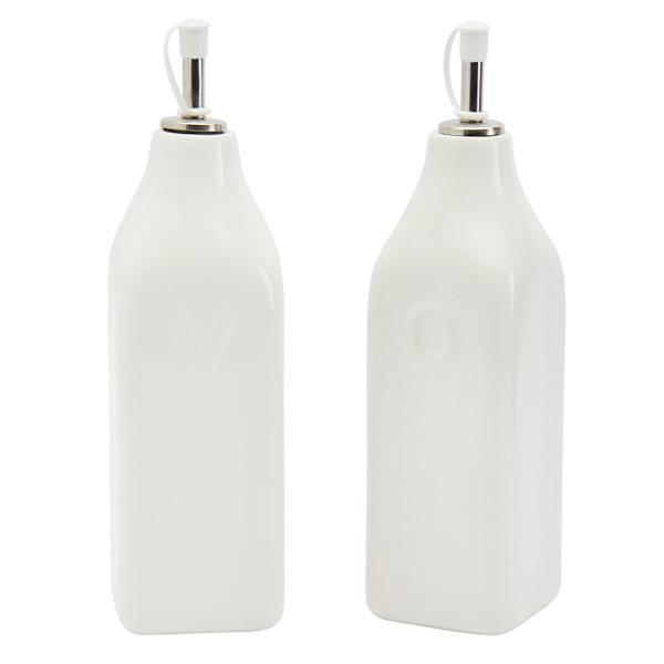 Blanc De Blanc Oil & Vinegar Set, White, Ceramic, sold by At Home | At Home