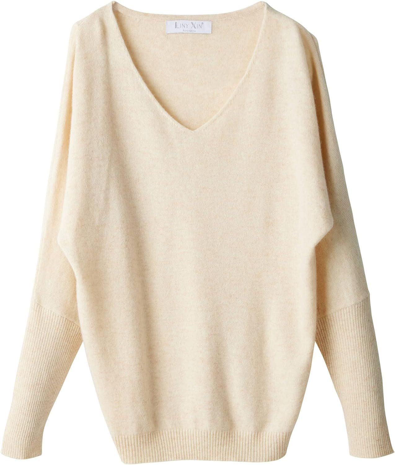 LINY XIN Women's V-Neck Oversized Fall Winter Warm 100% Merino Wool Batwing Long Sleeve Knitted P... | Amazon (US)