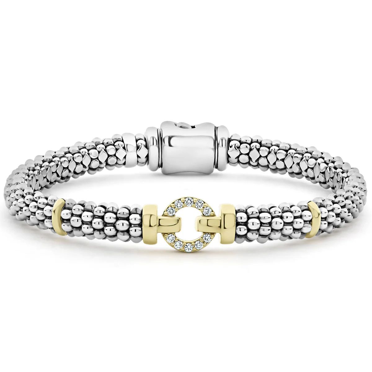 Two-Tone Diamond Circle Caviar Bracelet | 6mm | LAGOS